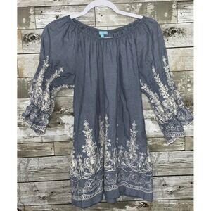 Country Living Womens Blue Embroidered Boho‎ Tunic Top Size S